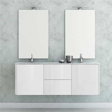 Misure dei mobili bagno con doppio lavabo. Mobile bagno sospeso bianco lucido con doppio specchio e ...