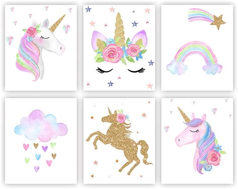 Printable Unicorn Art Girls Room Decor Cloud Rainbow Pink Blush Lilac