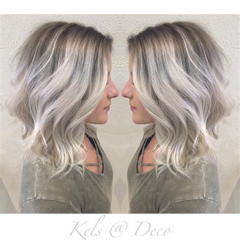 Icy Blonde Balayage With Ashy Roots Colored Hair Roots Roots Hair