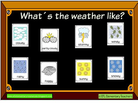 Efl Elementary Teachers Weather Flashcards Activities For Esl Efl Learners