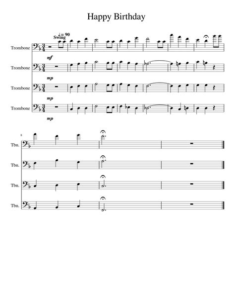 Happy Birthday For Trombone Quartet Sheet Music For Trombone Download Free In Pdf Or Midi
