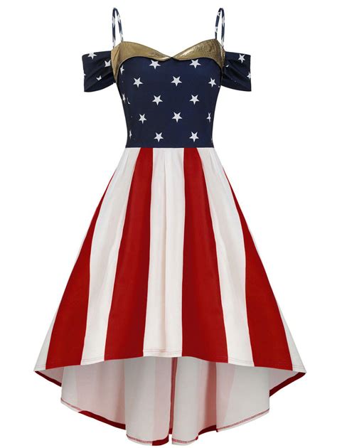 30 Off American Flag Cold Shoulder High Low Plus Size Dress Rosegal