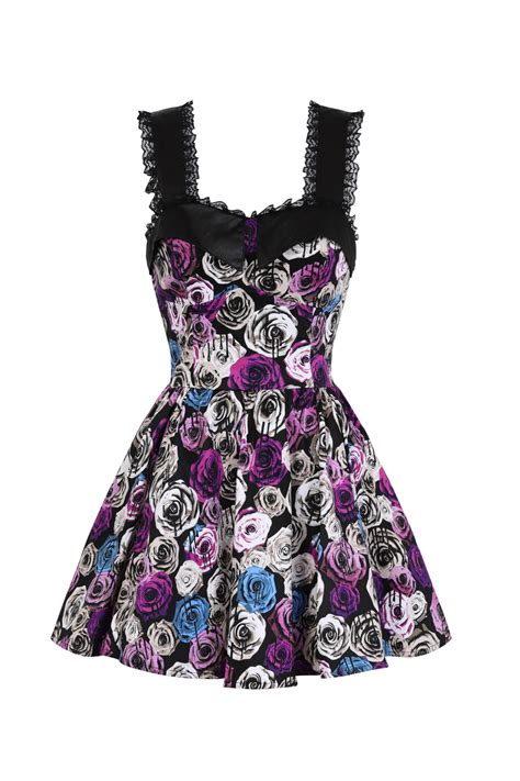 Grey Pink Roses Mini Dress In Black Hearts And Roses London