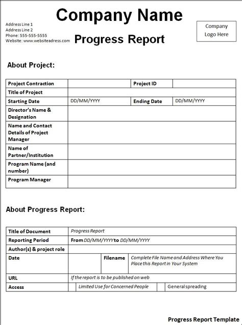 Sample Progress Report Free Word Templates