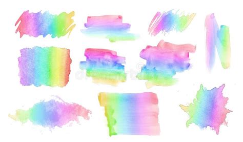 Collection And Variety Of Different Watercolor Brush Strokes In A