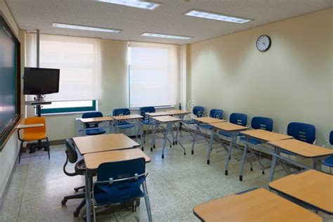 Empty Classroom In A Modern School Fully Equipped For High Standard Education Stock Image