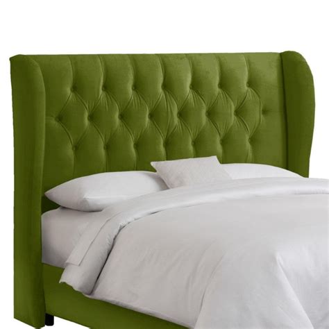 Skyline Furniture Queen Tufted Wingback Headboard In Velvet Apple Green The Home Depot Canada