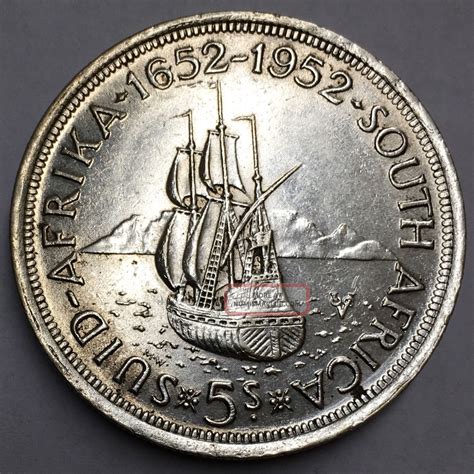 South Africa 1952 Five Shillings Silver Founding Of Cape Town Crown Coin