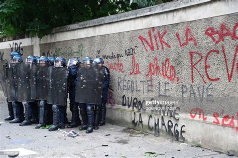 French Anti Riot Police Officers Stand Next To A Wall Bearing News Photo Getty Images