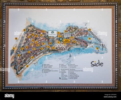 A Hand Painted Tourist Map Of Side In Antalya Province In Turkey
