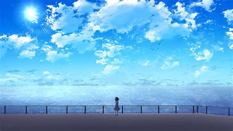 Anime 2d Artwork Digital Art Landscape Sky Clouds Hd Wallpaper