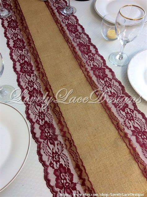 21ft 30ft Burlap Lace Table Runnerburgandy By Lovelylacedesigns