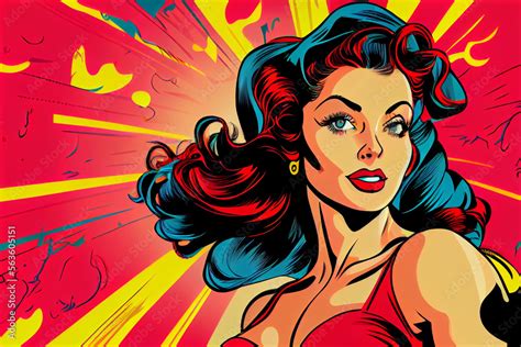 Portrait Von Sexy Pin Up Girl Im Bunten Pop Art Retro Comic Stil