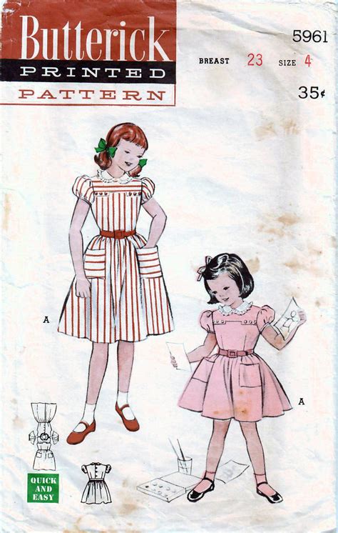1950s Butterick 5961 Vintage Sewing Pattern Girls Yoked Dress Etsy In
