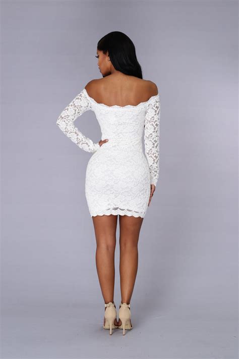 Off Shoulder Lace Bodycon Dress White