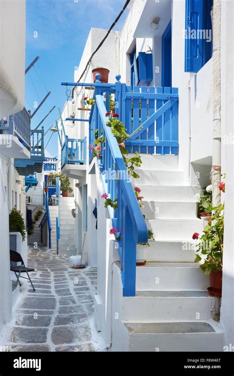White Painted Houses In Mykonos Town Chora Mykonos Island Greece