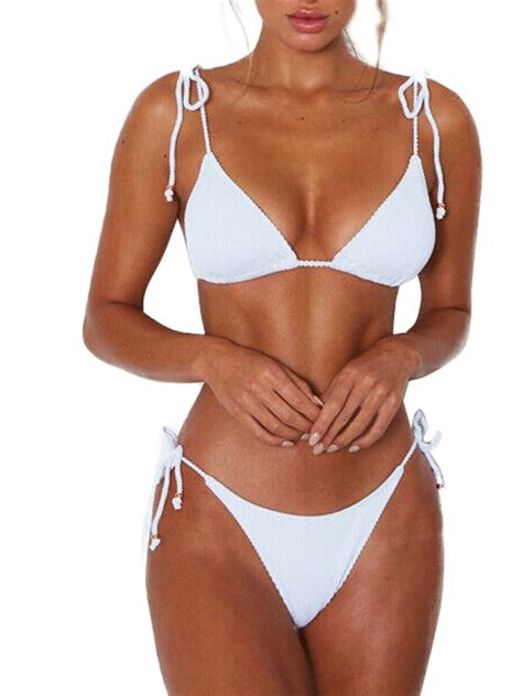 Sheowo Women Swimsuits Sexy V Neck Solid Color Sleeveless Bikini Two Piece Swimsuit Plus Size