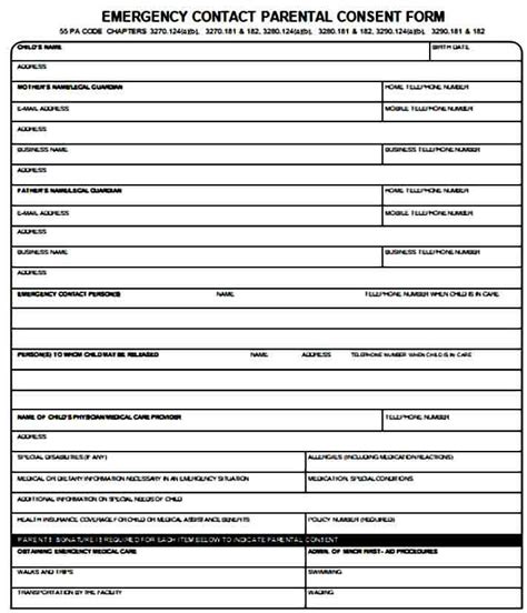 sample emergency contact forms mous syusa