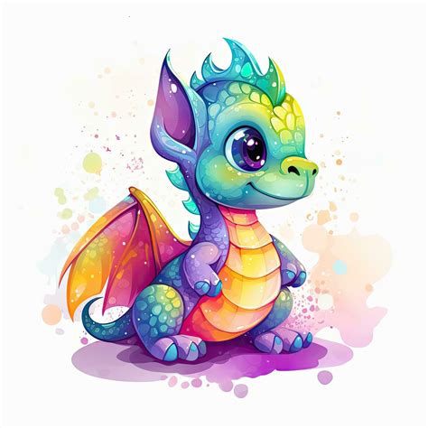 Colorful Baby Dragon With Beautiful Eyes And Color Splash Colorful