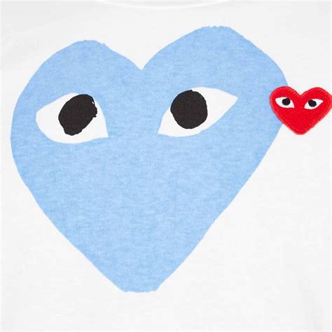 Comme Des Garcons Play T Shirt Blue Heart Logo White Aphrodite