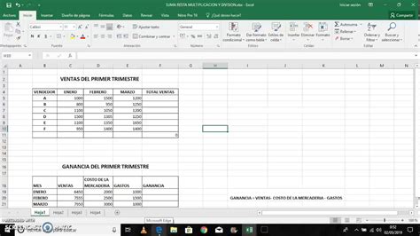 Suma Resta Multiplicación Y División En Excel Youtube