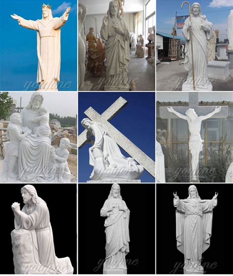 Religious Garden Marble Statue Of Jesus With Cross Decoration Religious