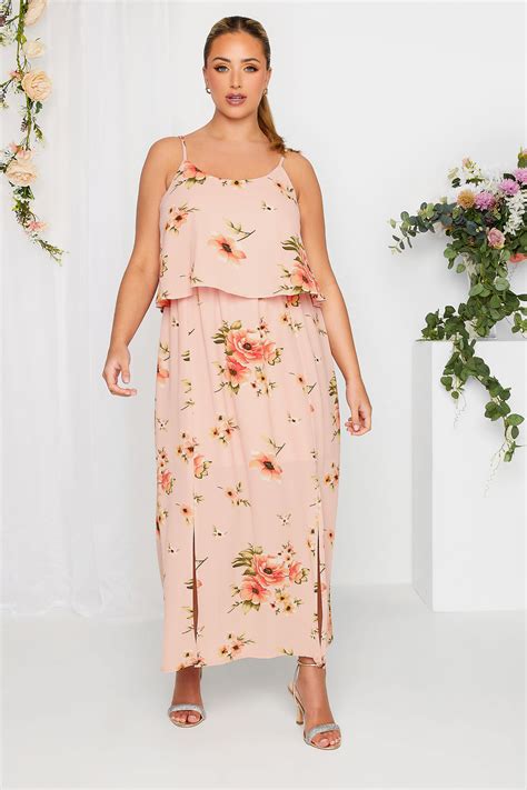 yours london maxikleid curve in hellrosa mit blumen overlay yours clothing