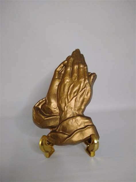 Vtg Praying Hands Gold 3d Wall Hanging Plaque Chalkware Plaster 8 34