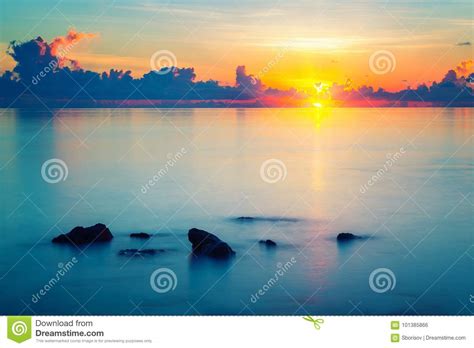 Sunrise Over Ocean Stock Photo Image Of Cloud Tranquil 101385866