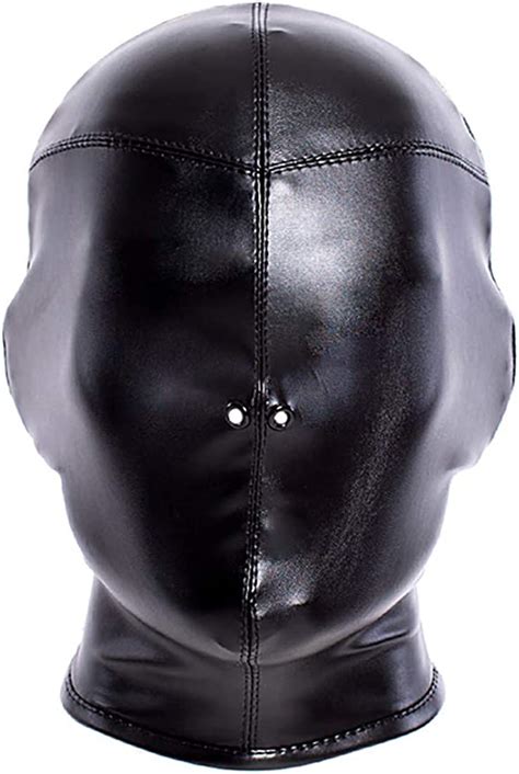 Leather Full Face Mask Adult Sex Bondage Hood Breathable