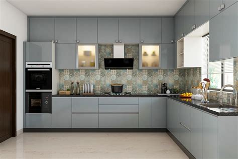L Shaped Modern Kitchen Design With Frosted Glass Live