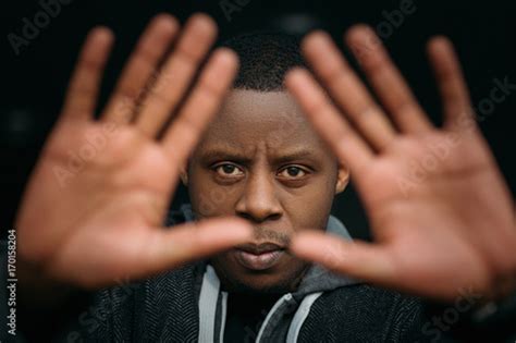 Stop Gesture Black Male In Selective Focus Angry African American Man