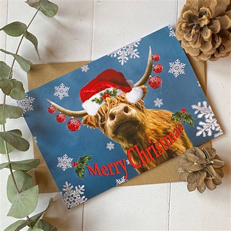 Highland Cow Christmas Card Christmas Highland Cow Card Etsy