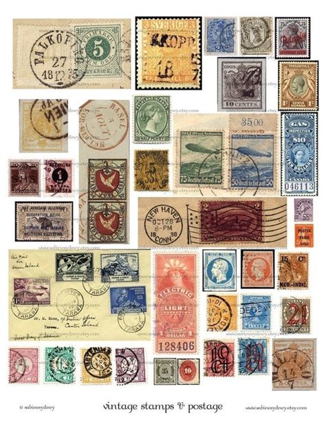 Vintage Stamps And Postage Digital Collage Sheet Ephemera