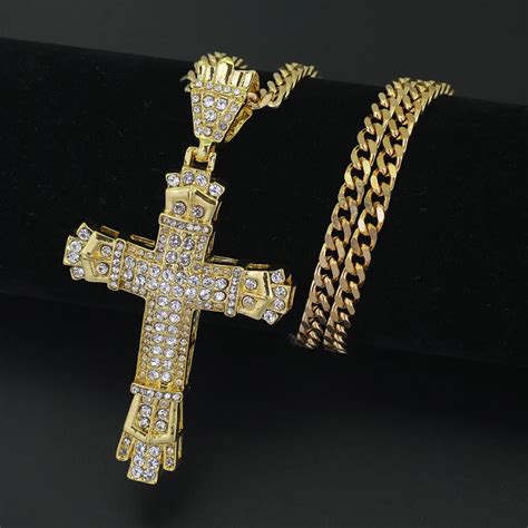 Colors Mm Inch Stainless Steel Cuban Chain Hip Hop Rhinestone Cross Bling Iced Out Jewelry