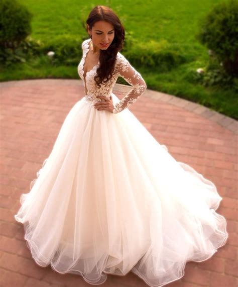 Shop with afterpay on eligible items. Ball Gown Long Lace Tulle Ivory Wedding Dresses With ...