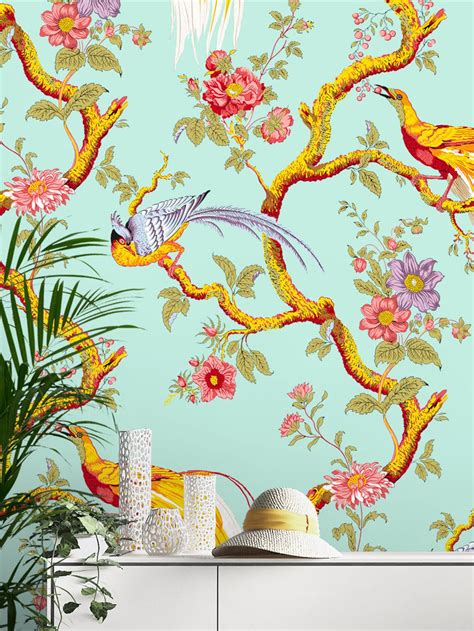 Seamless Chinoiserie Repeated Pattern Wallpaper Removable Etsy Tree