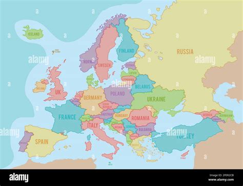 Mapa Político De Europa Con Colores Y Fronteras Para Cada País Y