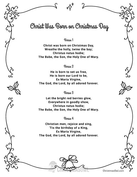 Free Printable Lyrics For Christ Was Born On Christmas Day