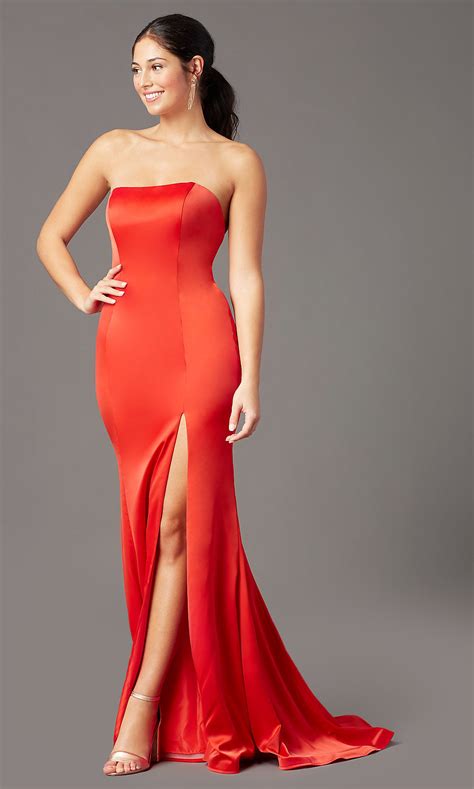 Strapless Satin Long Prom Dress With Train Promgirl