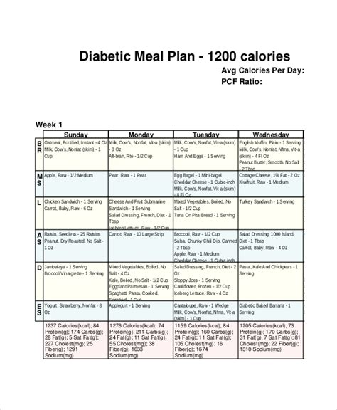 Diabetes Meal Plan Template Tutoreorg Master Of Documents