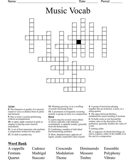 Music Vocab Crossword Wordmint