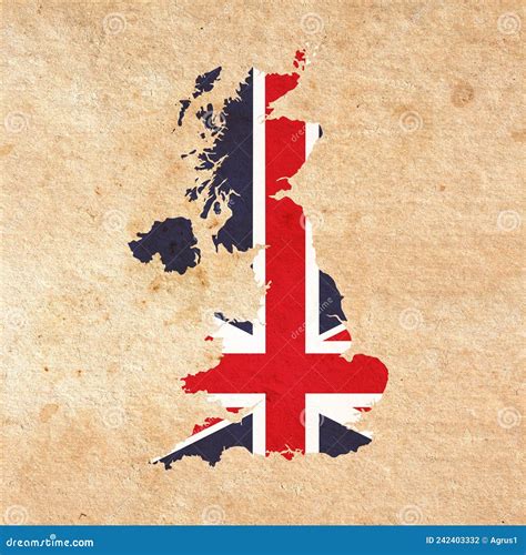 Cartina Del Regno Unito Con Bandiera Dipinta Su Carta Vecchia Di Grunge