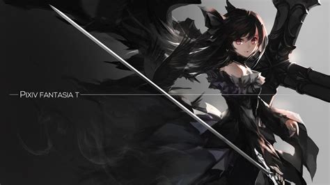 Pixiv Fantasia T Original Characters Black Dress Sword Long Hair