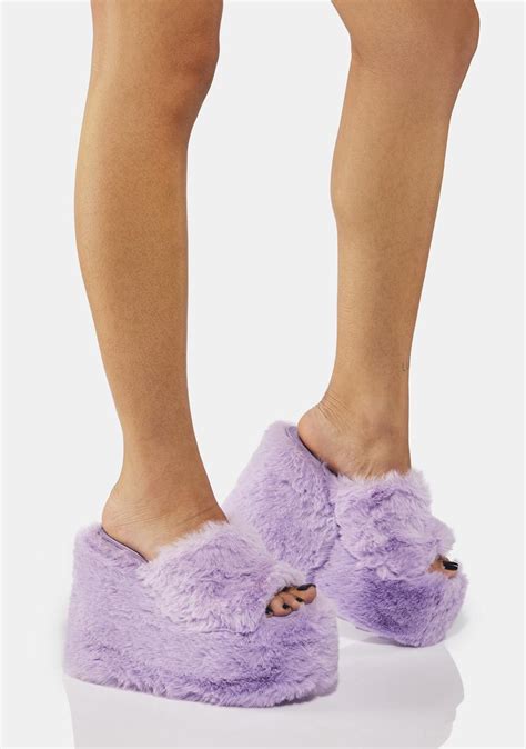 women s violet furry platform wedge slippers sandal max 60 off