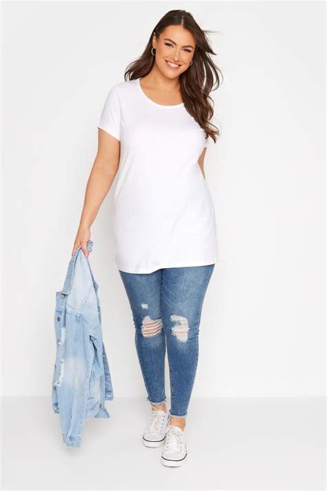 Plus Size White Longline T Shirt Sizes 16 To 36 Yours Clothing