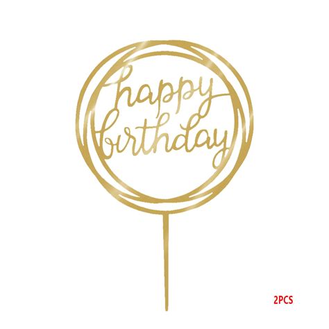 Buy Round Happy Birthday Cake Topper Acrylic Gold