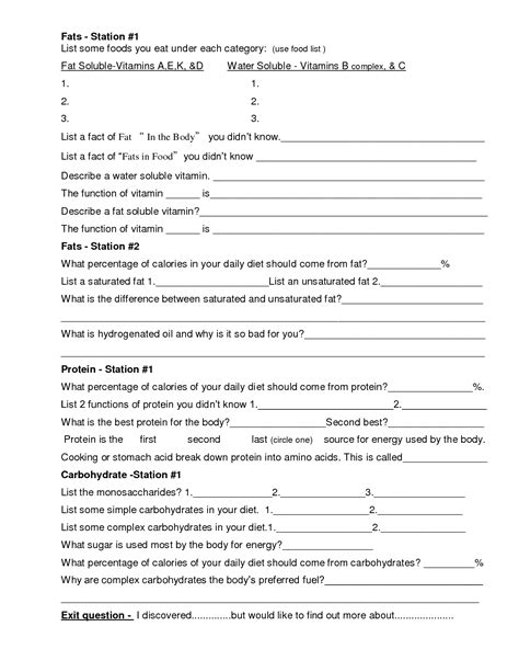 Food And Nutrition Worksheet