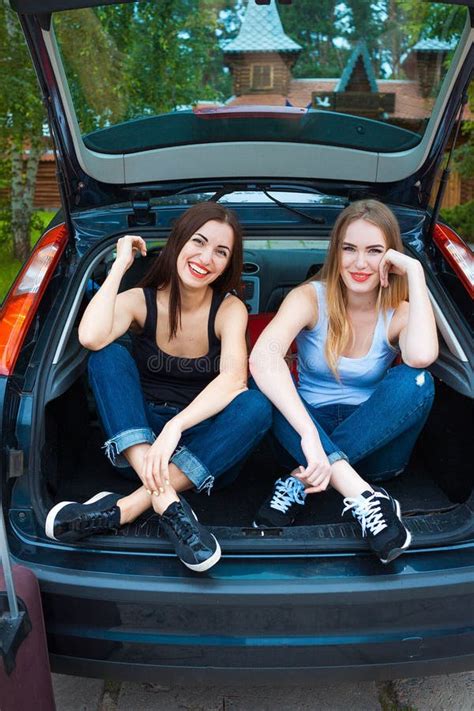 Two Girls Posing In Car Stock Image Image Of Life Happy 73988587