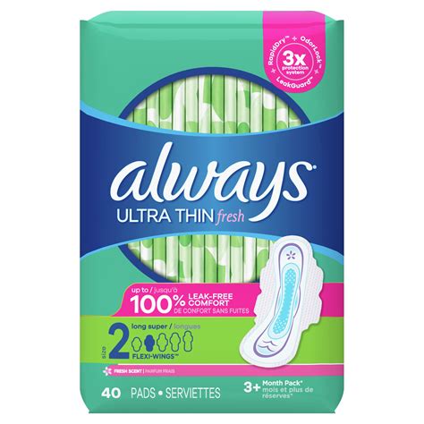 Always Ultra Thin Pads Size 2 Long Absorbency Scented With Wings 40